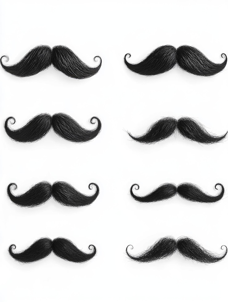 Photo mustache collection on white background