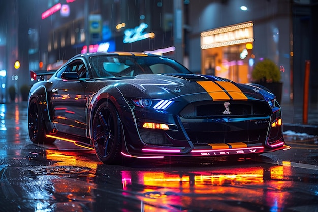 Foto una strada arancione al neon mustang