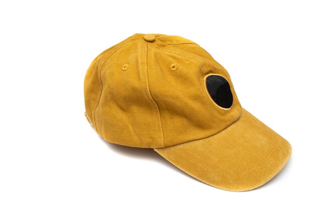 Mustard colored baseball cap, isolated on white background. For mockups.