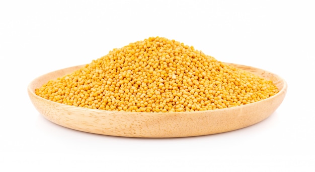 Mustard seeds in plate isolated