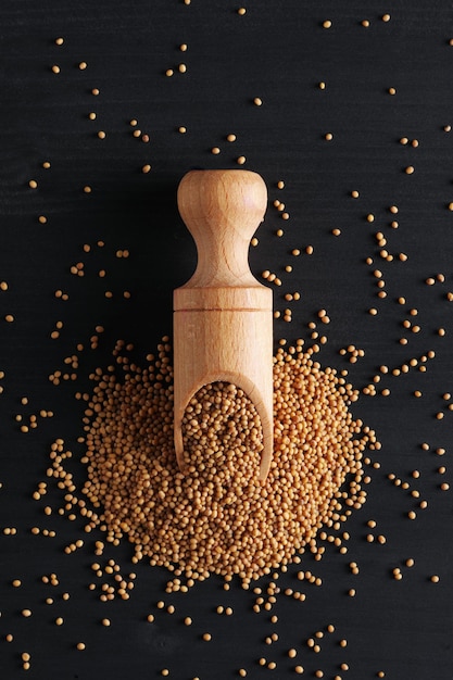 Mustard seeds in a scoop