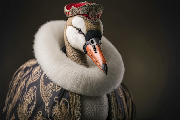 Mute swan wearing Denmark national dress Generative AI