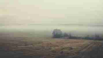 Photo muted color palette foggy field in poland a nostalgic rural life depiction