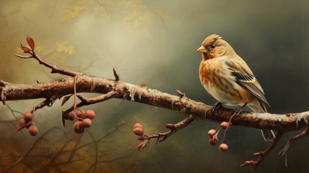 Photo muted colors a finch in the style of kinuko y craft