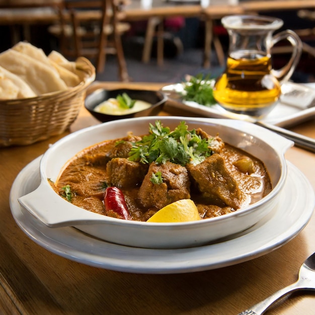 Photo mutton karahi in white plate