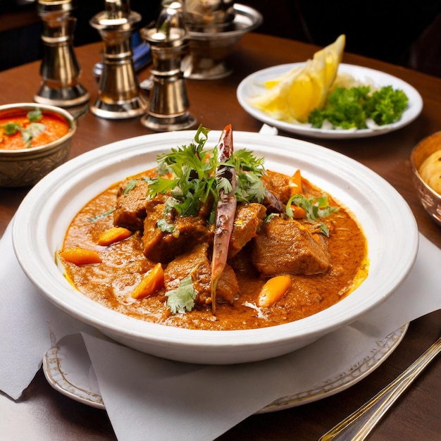 Photo mutton karahi in white plate