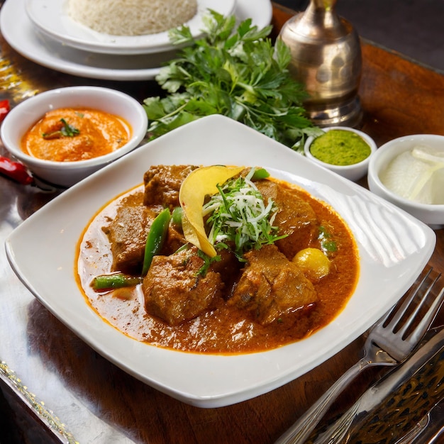 Photo mutton karahi in white plate