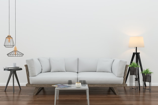 muur houten vloer interieur sofa stoel lamp interieur 3d woonkamer