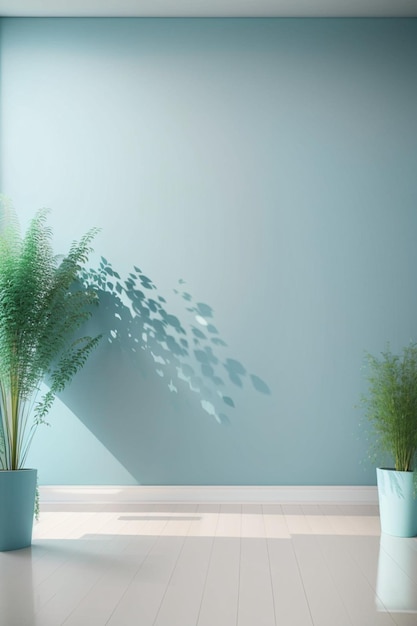 muur lege lichte kamer met groene planten op een vloer 3D-rendering
