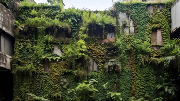 Foto muur van een gebouw bedekt met planten