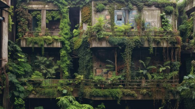 Foto muur van een gebouw bedekt met planten