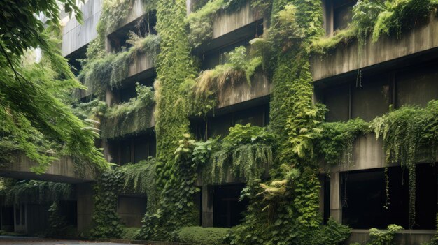 Foto muur van een gebouw bedekt met planten