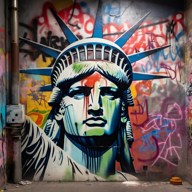 Muurgraffiti met het Vrijheidsbeeld