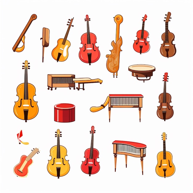 Foto muziekinstrument emojis 2d cartoon vector illustratie