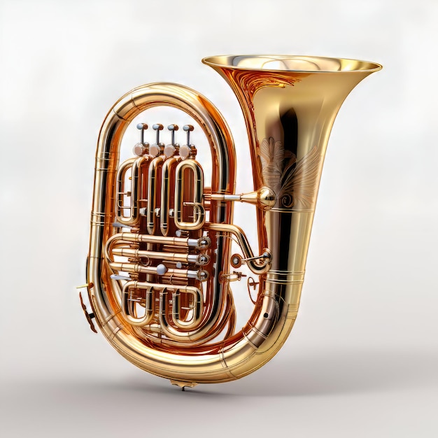 Foto muziekinstrument gouden tuba op een witte achtergrond 3d rendering