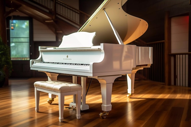 Muziekinstrument witte piano in het interieur