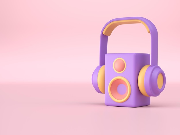 Muziekluidspreker met 3D-headset 3D render