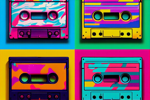 Muziekontwerp getekend audio cassette en graffiti pijlen straatkunst