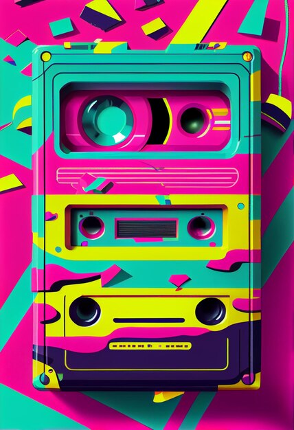 Muziekontwerp getekend audio cassette en graffiti pijlen straatkunst