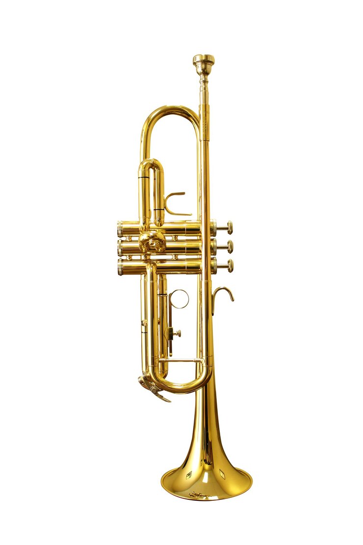 Foto muzikaal trompetinstrument geïsoleerd op een witte achtergrond