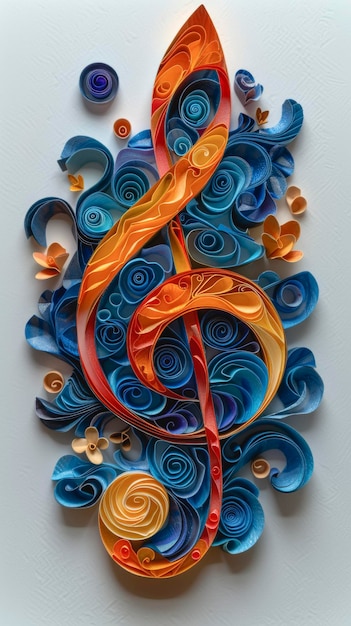 Muzikale hoge sleutel van papier in quilling-stijl