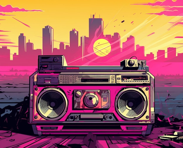 Muzikale luidspreker retro cassette geluid boombox stereo audio radio technologie oude illustratie entertainment record pop stijl vintage speler vector tape ontwerp kunstfeest