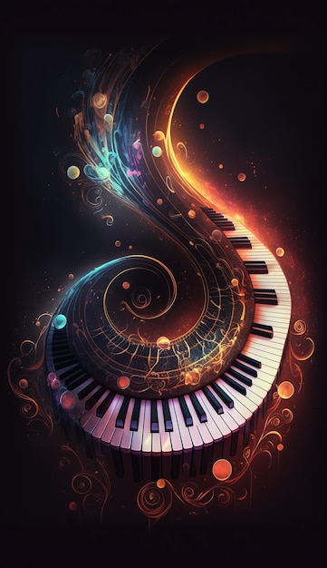 Muzikale Vortex Een abstracte compositie van pianotoetsen die geluidsgolven vertegenwoordigen