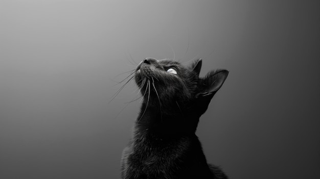 The muzzle of a black cat looking up close