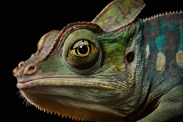 Muzzle of a Yemeni chameleon photographed in isolation