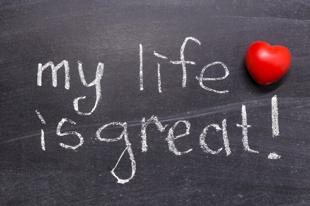 My life is great phrase handwritten on the school blackboard