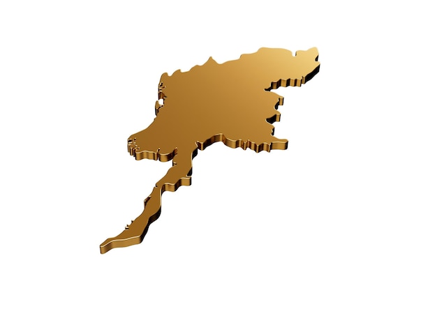 Myanmar Burma gold map isolated on white background 3d illustration