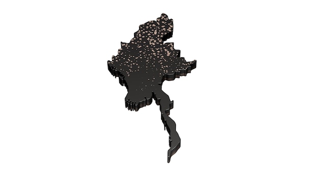 Myanmar Burma metallic premium exclusive black map isolated on white 3d illustration