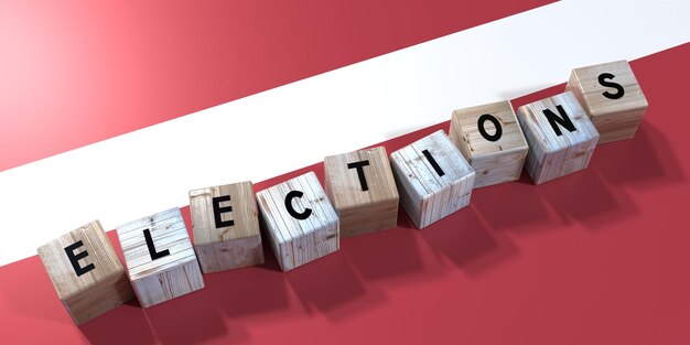 Myanmar elections concept wooden blocks and country flag 3D illustration