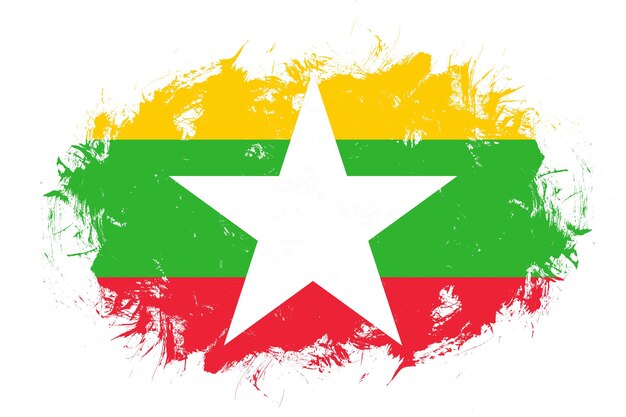 Photo myanmar flag on abstract stroke brush background