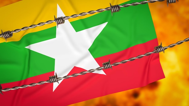 The myanmar flag and barb 3d rendering