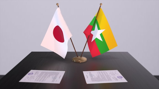 Myanmar and Japan national flags political deal diplomatic meeting Politics and business