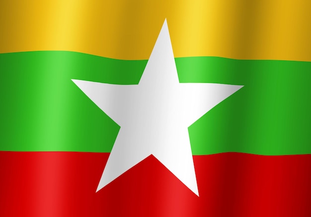 Myanmar national flag 3d illustration close up view