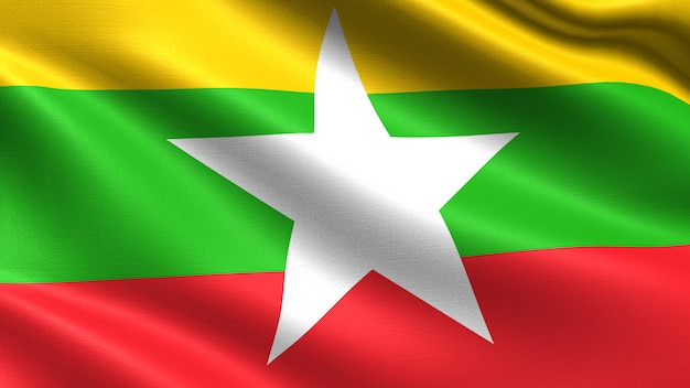 Myanmar vlag, met golvende stof textuur