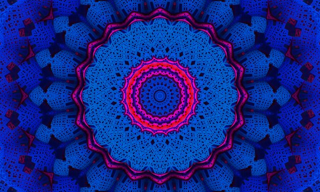 Mykonos blauwe trendy kleurencaleidoscoop. mooie caleidoscoopachtergrond. abstracte caleidoscooppatronen. kleurrijke mandala textuur. illustratie traditionele kunst design.