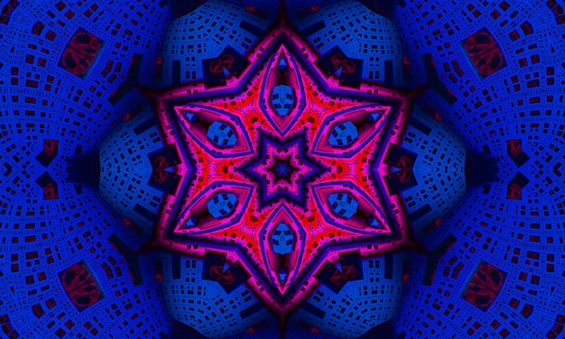 Миконос Синий модный цветовой калейдоскоп. Красивый фон калейдоскоп. Абстрактные узоры калейдоскопа. Красочная текстура мандалы. Иллюстрация традиционного художественного дизайна.