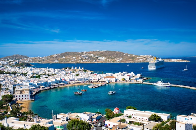 Mykonos-eilandhaven met boten, Cycladen, Griekenland