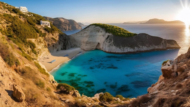 그리스 의 해빛 아래 바다 에 둘러싸인 미르토스 해변