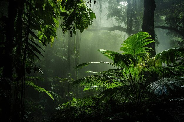 Mysterieus tropisch regenwoud donker nat spookachtig rustige schoonheid in de natuur