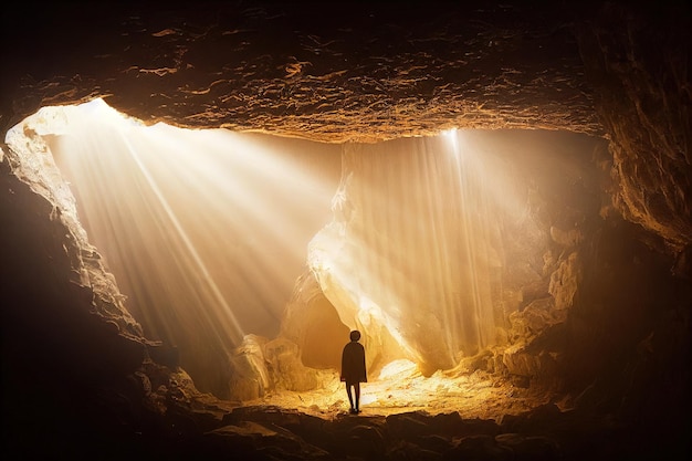 Mysterieus verlaten leeg graf in grote verlichte grot