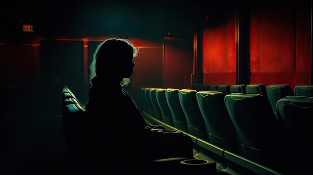 Foto mysterieuze bioscoopbezoeker in dark theatre