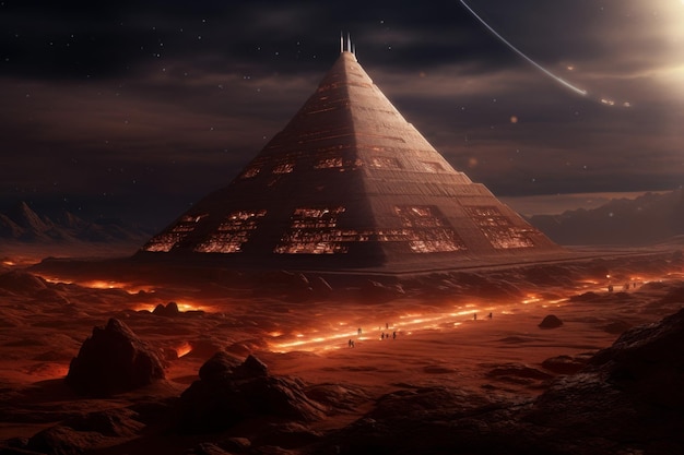 Mysterieuze buitenaardse stenen piramide Oude constructie Genereer Ai