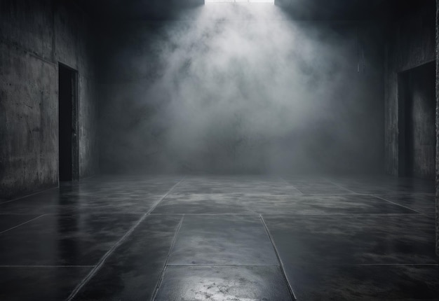 Mysterieuze donkere mist over de betonnen vloer