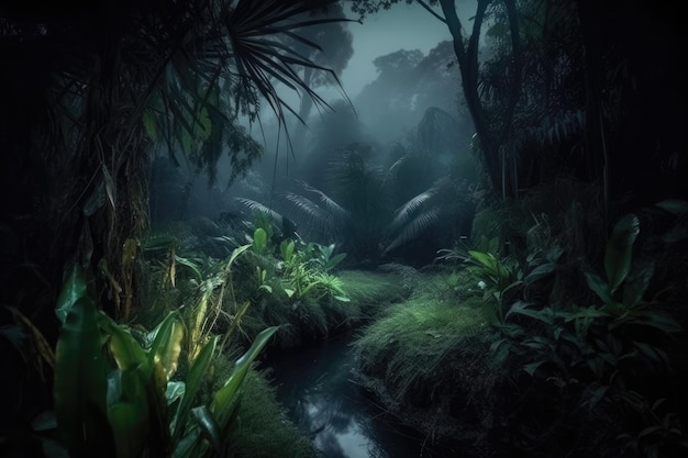 Mysterieuze en betoverende jungle 's nachts