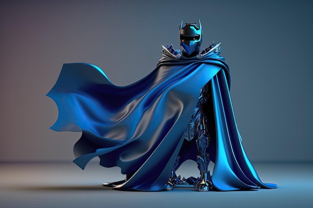 Mysterieuze superheld met een blauwe cape en masker Generatieve AI