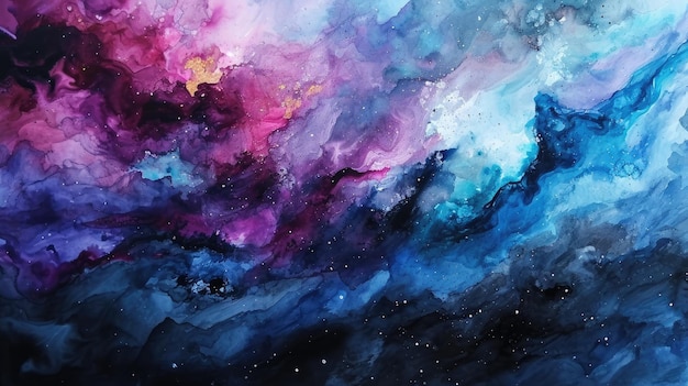 Таинственный абстрактный акварельный фон, сочетающий темно-фиолетовый синий и черный цвета